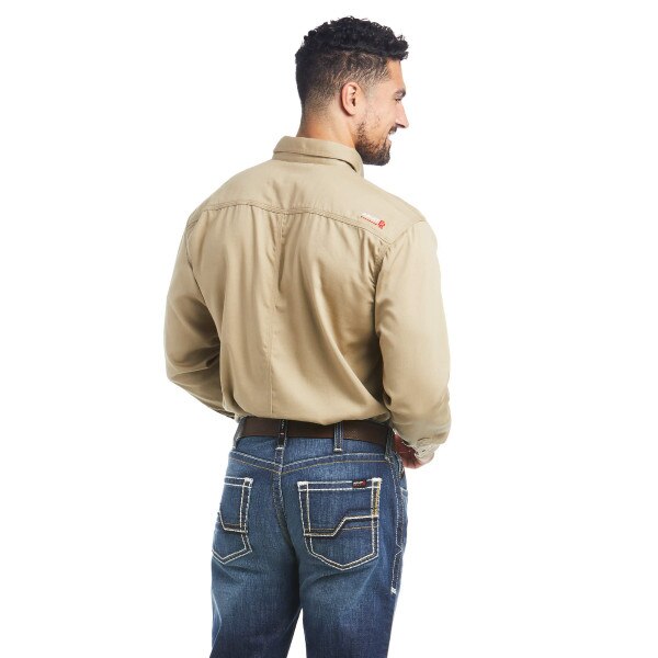 Ariat FR Solid Button Down Work Shirt in Khaki